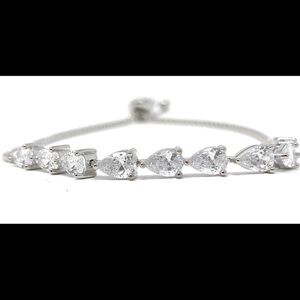 Silver Tone Pear Shaped CZ Bolo Bracelet